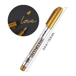 4 Pieces Metallic Marker Pens, Metallic Paint Pen Markers Suitable for Cards Writing Signature Lettering Metallic Painting Pens (Gold)
