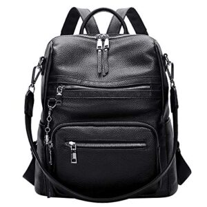 altosy genuine leather backpack purse for women large shoulder bag with laptop compartment multiple pockets(s106 black)