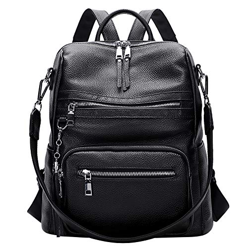 ALTOSY Genuine Leather Backpack Purse for Women Large Shoulder Bag With Laptop Compartment Multiple Pockets(S106 Black)