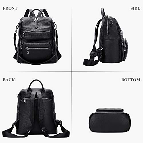 ALTOSY Genuine Leather Backpack Purse for Women Large Shoulder Bag With Laptop Compartment Multiple Pockets(S106 Black)