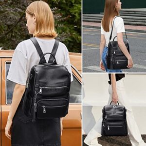 ALTOSY Genuine Leather Backpack Purse for Women Large Shoulder Bag With Laptop Compartment Multiple Pockets(S106 Black)