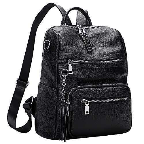 ALTOSY Genuine Leather Backpack Purse for Women Large Shoulder Bag With Laptop Compartment Multiple Pockets(S106 Black)