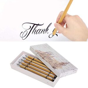 Comic Dip Pen Set, 5Pcs Calligraphy Dip Pen Set with 5 Nibs Wooden Handler Artist Cartoon Pen Set Cartoon Painting Tool Art Supplies Signature Pen Business Present(No.1‑5 Nib) Pens