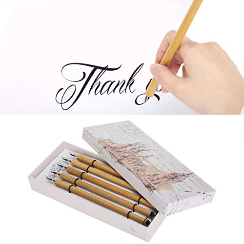 Comic Dip Pen Set, 5Pcs Calligraphy Dip Pen Set with 5 Nibs Wooden Handler Artist Cartoon Pen Set Cartoon Painting Tool Art Supplies Signature Pen Business Present(No.1‑5 Nib) Pens