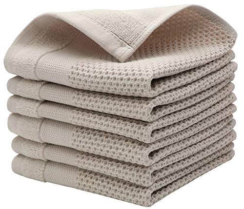 Mia'sDream Cotton Dish Cloths Dish Rags Waffle Weave Kitchen Towel, Soft and Absorbent Dish Towels Hand Towels for Kitchen, 12inchx12inch 6 Pack (Khaki)