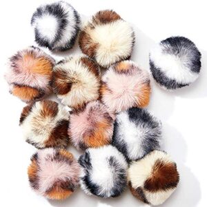 weewooday 12 pieces cat pom pom balls toys fuzzy cat ball artificial large plush pets ball for cats interactive playing quiet ball indoor (pink, leopard)