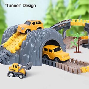 TUMAMA 258pcs Construction Race Track Vehicle Toys for Boys and Girls with 2 Electric Cars,STEM Building Bendable Race Cars Trucks Track Sets for Toddlers 3 4 5 6 Years Old