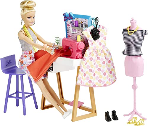 Barbie Fashion Designer Doll & 25+ Accessories, Studio Playset Includes Furniture, Sewing Machine & Mannequin, Blonde Doll