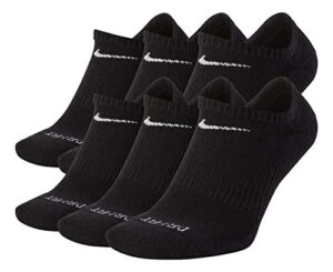 nike everyday plus cotton cushioned crew socks (6 pair) (black - no show, large)