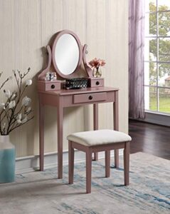 roundhill furniture moniys wood moniya makeup vanity table and stool set, rose gold
