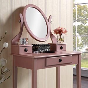 Roundhill Furniture Moniys Wood Moniya Makeup Vanity Table and Stool Set, Rose Gold