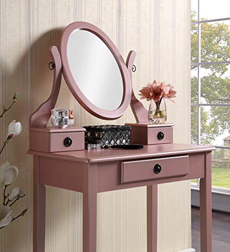 Roundhill Furniture Moniys Wood Moniya Makeup Vanity Table and Stool Set, Rose Gold