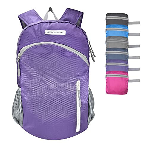 BEMYGREENBAG Waterproof foldable backpack lightweight packable bag for outdoor sport swimming kayaking Wet and Dry separated camping foldable backpack (Purple)