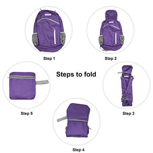 BEMYGREENBAG Waterproof foldable backpack lightweight packable bag for outdoor sport swimming kayaking Wet and Dry separated camping foldable backpack (Purple)