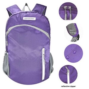 BEMYGREENBAG Waterproof foldable backpack lightweight packable bag for outdoor sport swimming kayaking Wet and Dry separated camping foldable backpack (Purple)