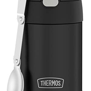 THERMOS FUNTAINER 16 Ounce Stainless Steel Vacuum Insulated Food Jar with Folding Spoon, Black Matte