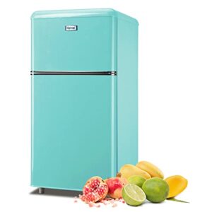 wanai compact refrigerator 3.2 cu.ft retro dual door mini fridge with freezer adjustable remove glass shelves small refrigerator suitable for dorm garage and office