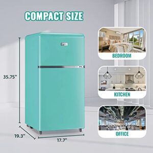 WANAI Compact Refrigerator 3.2 Cu.Ft Retro Dual Door Mini Fridge with Freezer Adjustable Remove Glass Shelves Small Refrigerator Suitable for Dorm Garage and Office