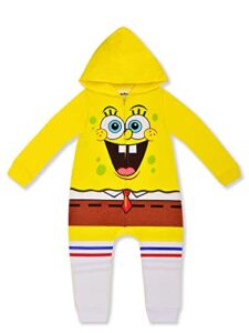 nickelodeon spongebob squarepants boys hooded coverall for newborn, infant and toddler - yellow