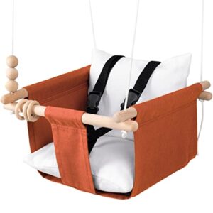 canvas baby swing seat with safety harness, ceiling hardwares, storage bag toddler swing seat indoor toddler swings for outside baby swing outdoor infant swing outdoor baby swings for infants outdoor