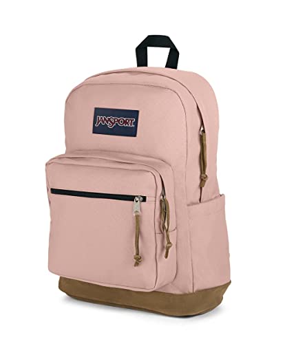 JanSport Right Pack Backpack - Travel, Work, or Laptop Bookbag with Suede Leather Bottom with Water Bottle Pocket, Misty Rose