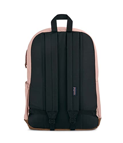JanSport Right Pack Backpack - Travel, Work, or Laptop Bookbag with Suede Leather Bottom with Water Bottle Pocket, Misty Rose