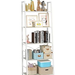 Yusong Ladder Shelf,Industrial 5-Tier Bookshelf,Free Standing Bookcase,Utility Organizer Shelves for Plant Flower,Wood Look Accent Furniture with Metal Frame for Home Office, (White)