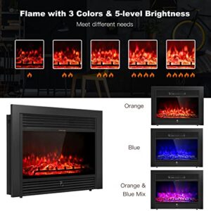Tangkula 70" Mantel Fireplace, 750W/1500W Electric Fireplace w/Mantel & Built-in Bookshelves, 28.5-Inch Electric Fireplace w/Remote Control, 1-8H Timer, Adjustable Flame Brightness & Color (Black)