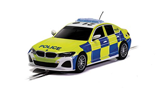 Scalextric BMW 330i M-Sport Police Car 1:32 Slot Race Car C4165, Yellow, Blue & White