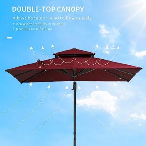 Outsunny 10ft Cantilever Patio Umbrella with Base, Hanging Aluminum Offset Umbrella with 360° Rotation, Easy Tilt, 8 Ribs, Crank, Cross Base Included for Backyard, Poolside, Lawn, Garden, Wine Red