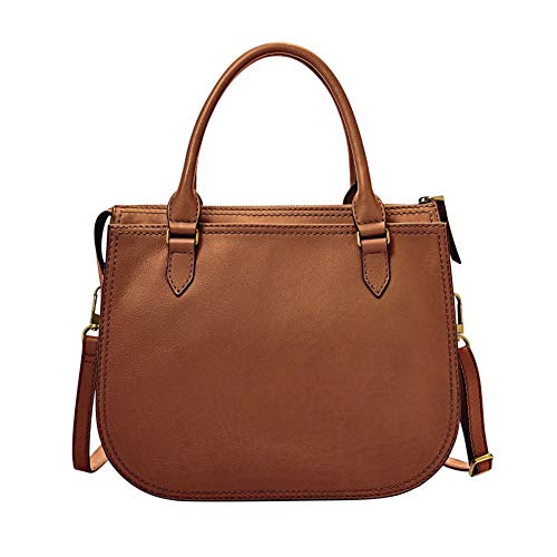 Fossil Women's Ryder Leather Satchel Handbag, Brown with Women's Liza Leather Zip Around Clutch Wallet, Brown