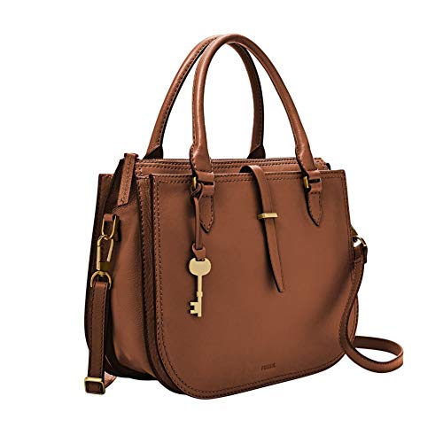 Fossil Women's Ryder Leather Satchel Handbag, Brown with Women's Liza Leather Zip Around Clutch Wallet, Brown