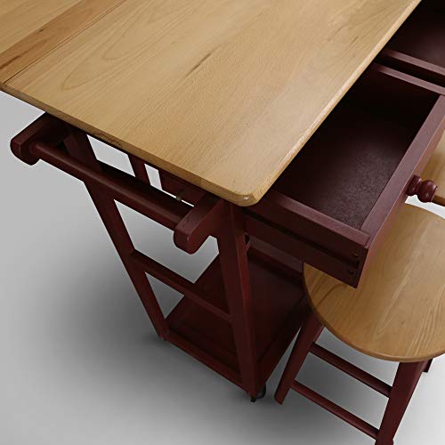 Casual Home Drop-Leaf Table Breakfast Cart, Red (New)