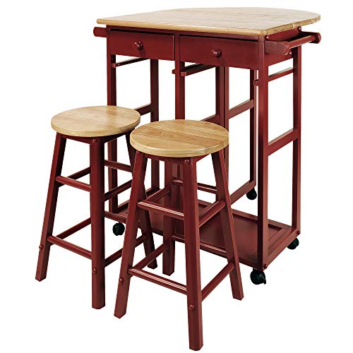 Casual Home Drop-Leaf Table Breakfast Cart, Red (New)