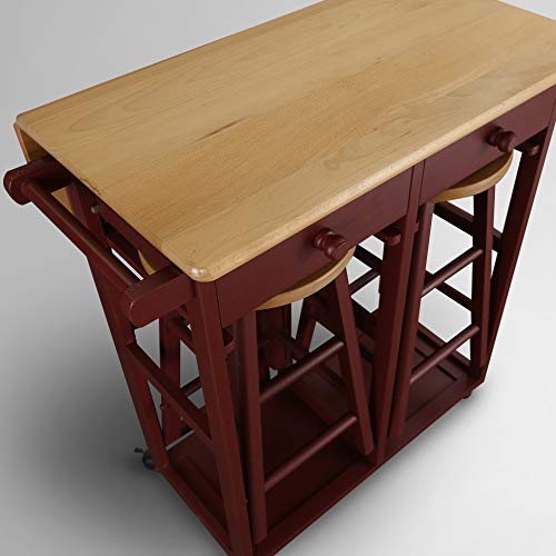 Casual Home Drop-Leaf Table Breakfast Cart, Red (New)