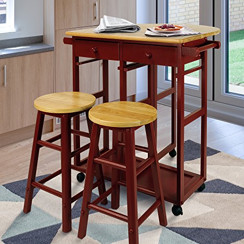 Casual Home Drop-Leaf Table Breakfast Cart, Red (New)