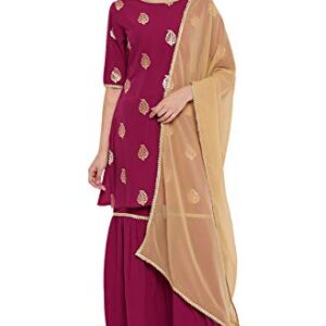 Janasya Indian Women's Magenta Poly Crepe Kurti With Sharara And Dupatta(SET250-KR-SHA-M)