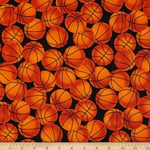 love of the game basketballs rust, quilting fabric by the yard