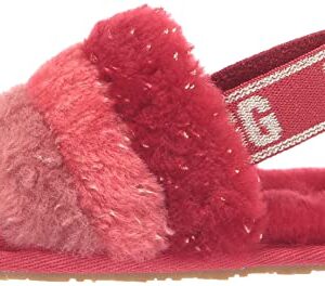 UGG Girls T Fluff Yeah Metallic Sparkle Slipper, Red Multi, 9 Toddler