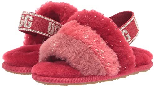 UGG Girls T Fluff Yeah Metallic Sparkle Slipper, Red Multi, 9 Toddler