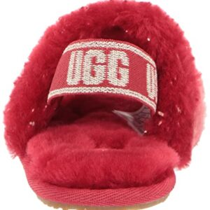 UGG Girls T Fluff Yeah Metallic Sparkle Slipper, Red Multi, 9 Toddler