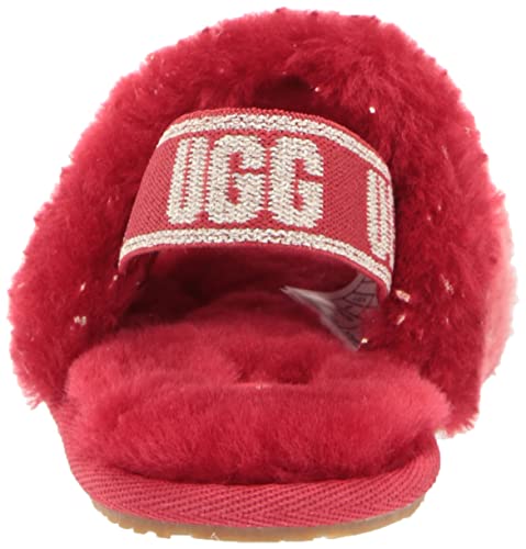 UGG Girls T Fluff Yeah Metallic Sparkle Slipper, Red Multi, 9 Toddler