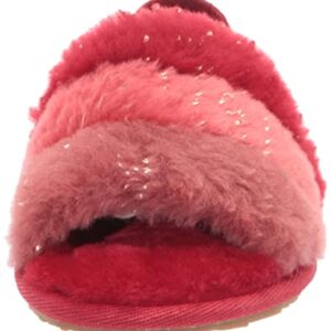 UGG Girls T Fluff Yeah Metallic Sparkle Slipper, Red Multi, 9 Toddler