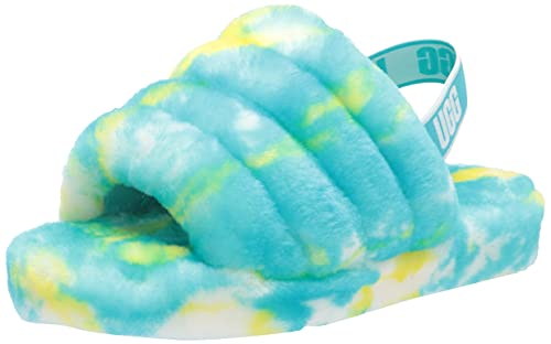 UGG Girls K Fluff Yeah Slide Marble Slipper, Oasis Blue/Sulphur, 6 Big Kid