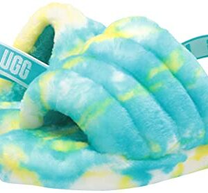 UGG Girls K Fluff Yeah Slide Marble Slipper, Oasis Blue/Sulphur, 6 Big Kid