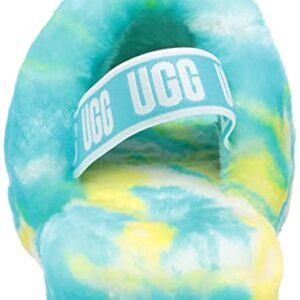 UGG Girls K Fluff Yeah Slide Marble Slipper, Oasis Blue/Sulphur, 6 Big Kid