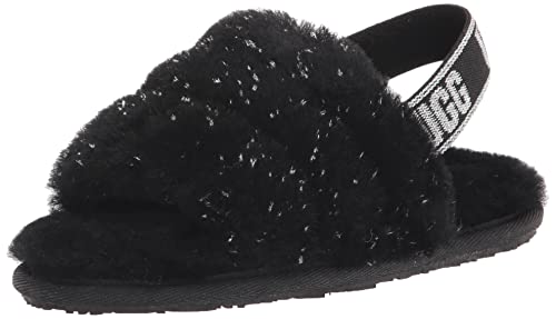 UGG Girls T Fluff Yeah Metallic Sparkle Slipper, Black, 10 Toddler