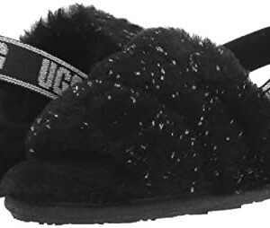 UGG Girls T Fluff Yeah Metallic Sparkle Slipper, Black, 10 Toddler