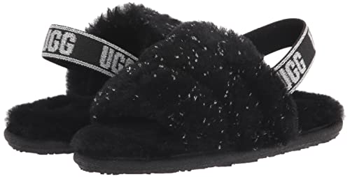 UGG Girls T Fluff Yeah Metallic Sparkle Slipper, Black, 10 Toddler