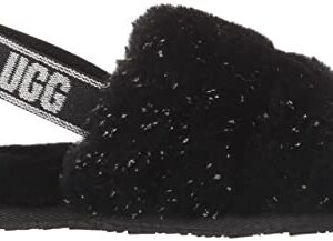 UGG Girls T Fluff Yeah Metallic Sparkle Slipper, Black, 10 Toddler